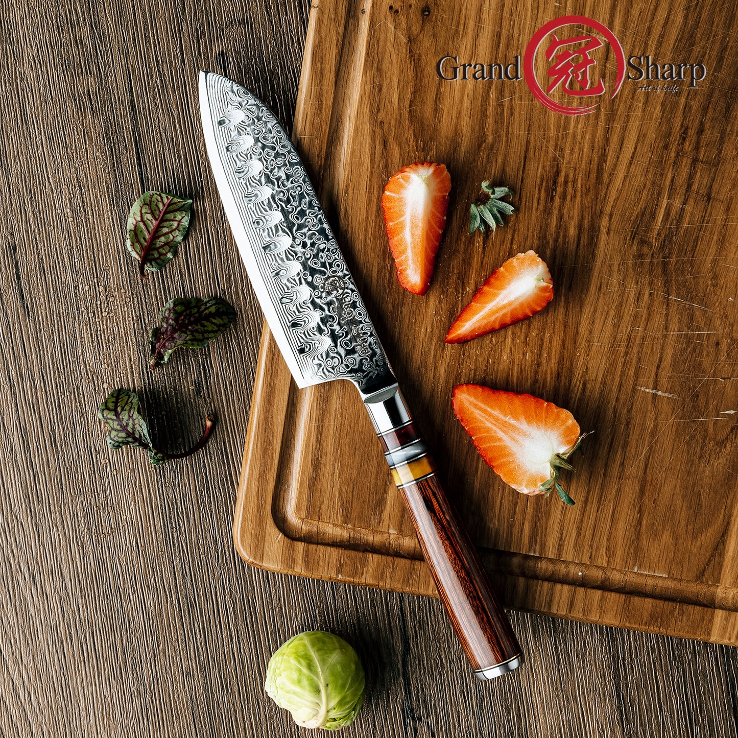 Grandsharp 5'' Santoku Knife 67 Layers AUS10 Damascus Steel Kitchen Chef Santoku Knives with Pakkawood Handle