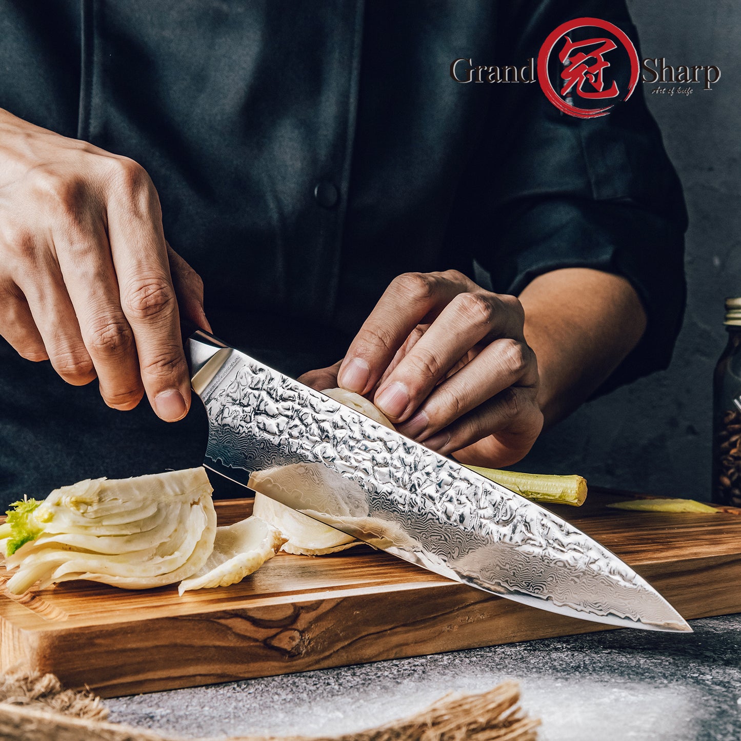 Grandsharp 8'' Kitchen Chef Knife Japanese AUS10 Steel Core Damascus Knife 67 Layers Africa Wood Handle