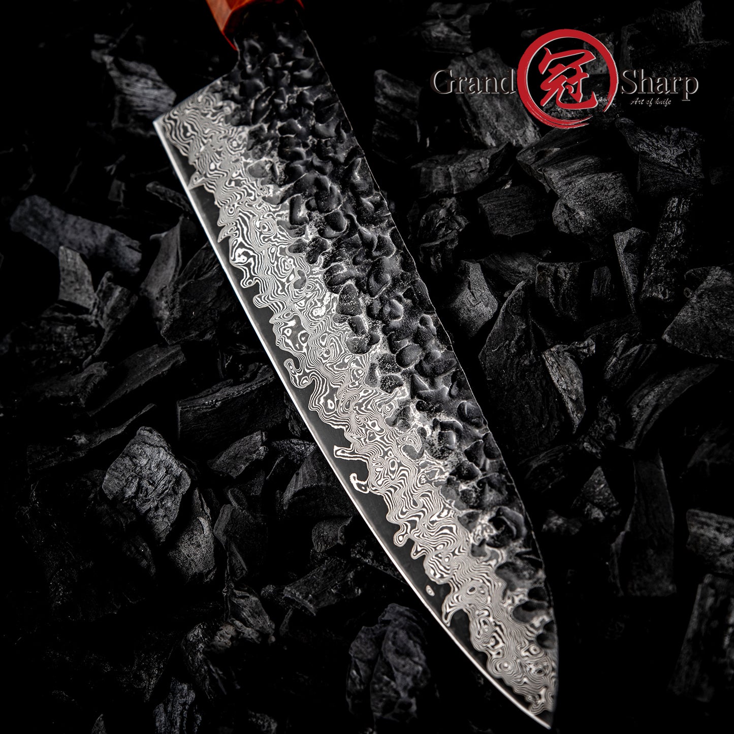 Grandsharp Modern Kitchen Chef Knife 8 Inch Damascus Steel 67 Layers 10Cr15Mov Chef Knives with Ebony & Solidified Wood Handle