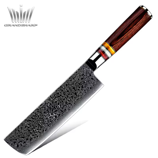 Grandsharp Professional 7" Inch 67 Layers Damascus Steel Kitchen Knife Chef Nakiri Knife With Pakka Wood Handle