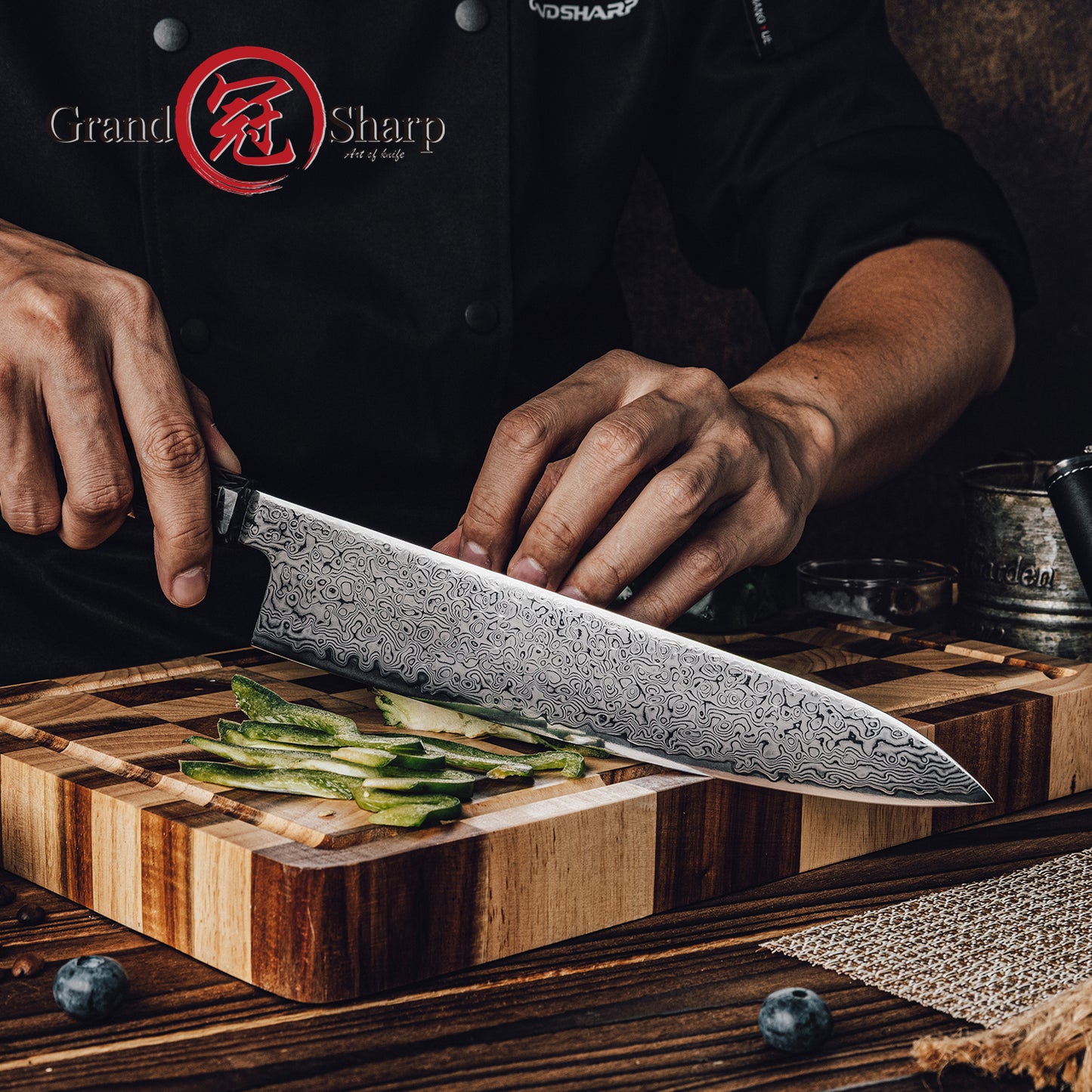 Grandsharp Damascus Steel 9 Inch Gyuto Knife 67 Layers Steel Kitchen Chef Knife with Black Carbon Fiber Handle