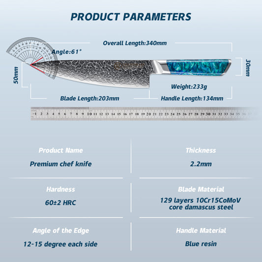 Grandsharp New 129 Layers 10Cr15CoMoV Damascus Chef Knife