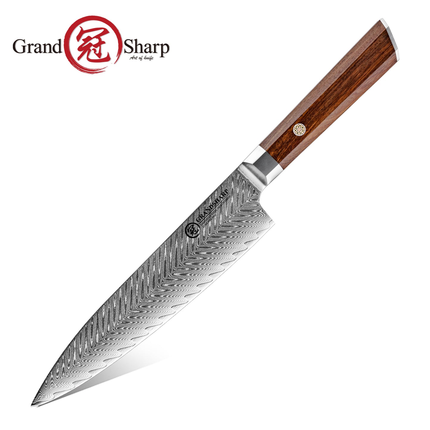 Grandsharp Rose Wood Handle Damascus Chef Knife