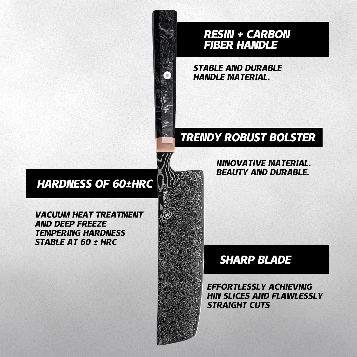 Grandsharp 7'' Premium Japanese 67 Layers Damascus Steel Nakiri Kitchen Knife Black Kitchen Nakiri Knives Carbon Fiber Handle