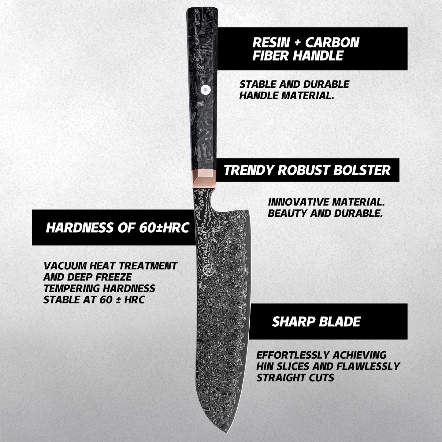Grandsharp 7 Inch 67 Layers Damascus Steel Kitchen Santoku Knife Japanese Black Kitchen Chef Santoku Knife Carbon Fiber Handle