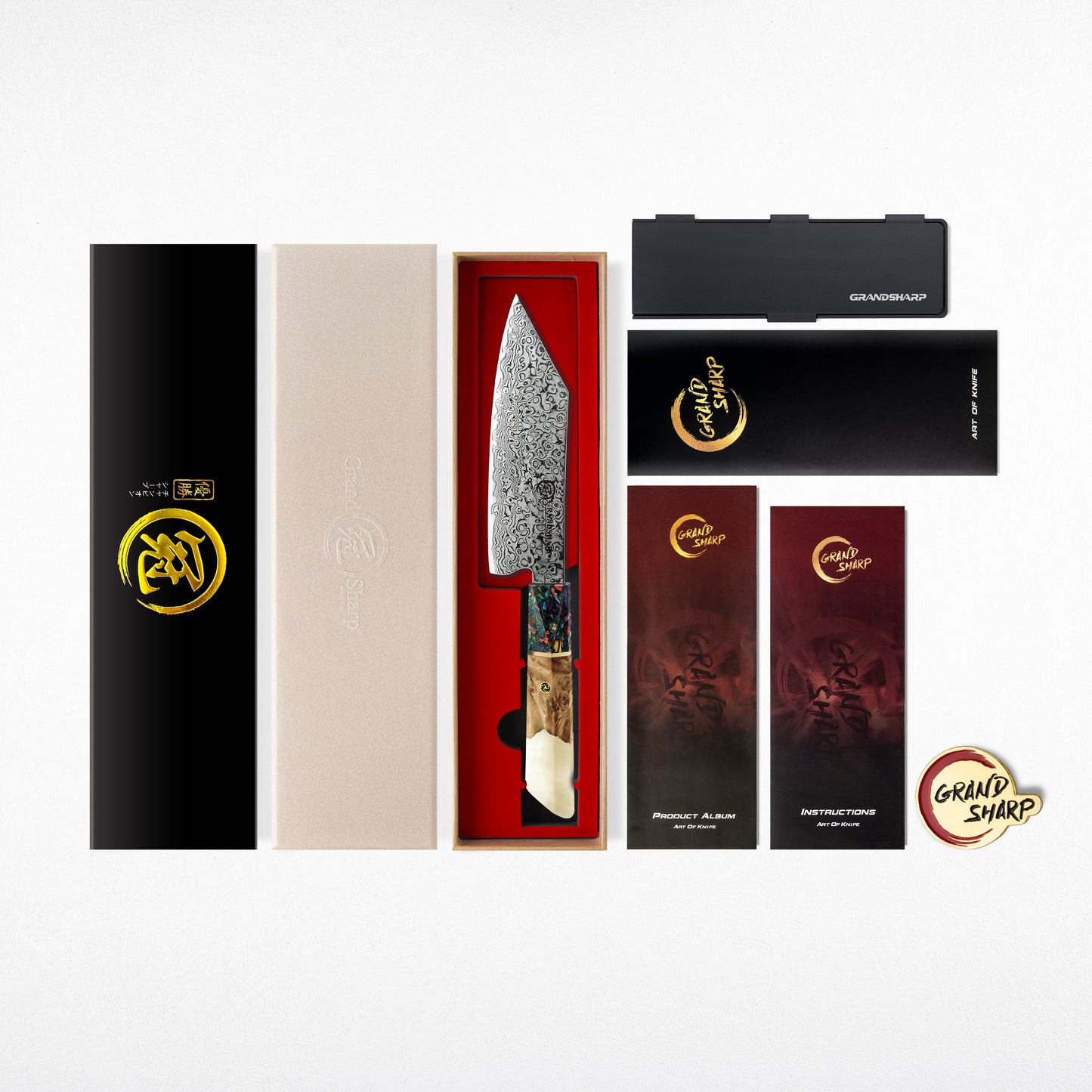 Grandsharp 5.5" Japanese 67 Layers Damascus Steel Bunka Prep Knife With Red Resin and Solidified Wood Handle
