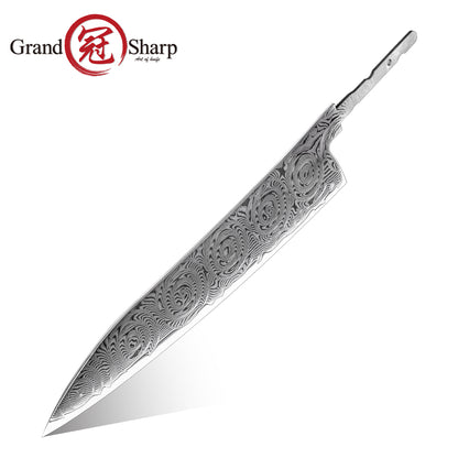 Grandsharp 67 Layers Damascus Steel DIY Hidden Tang Blade with Rose Pattern