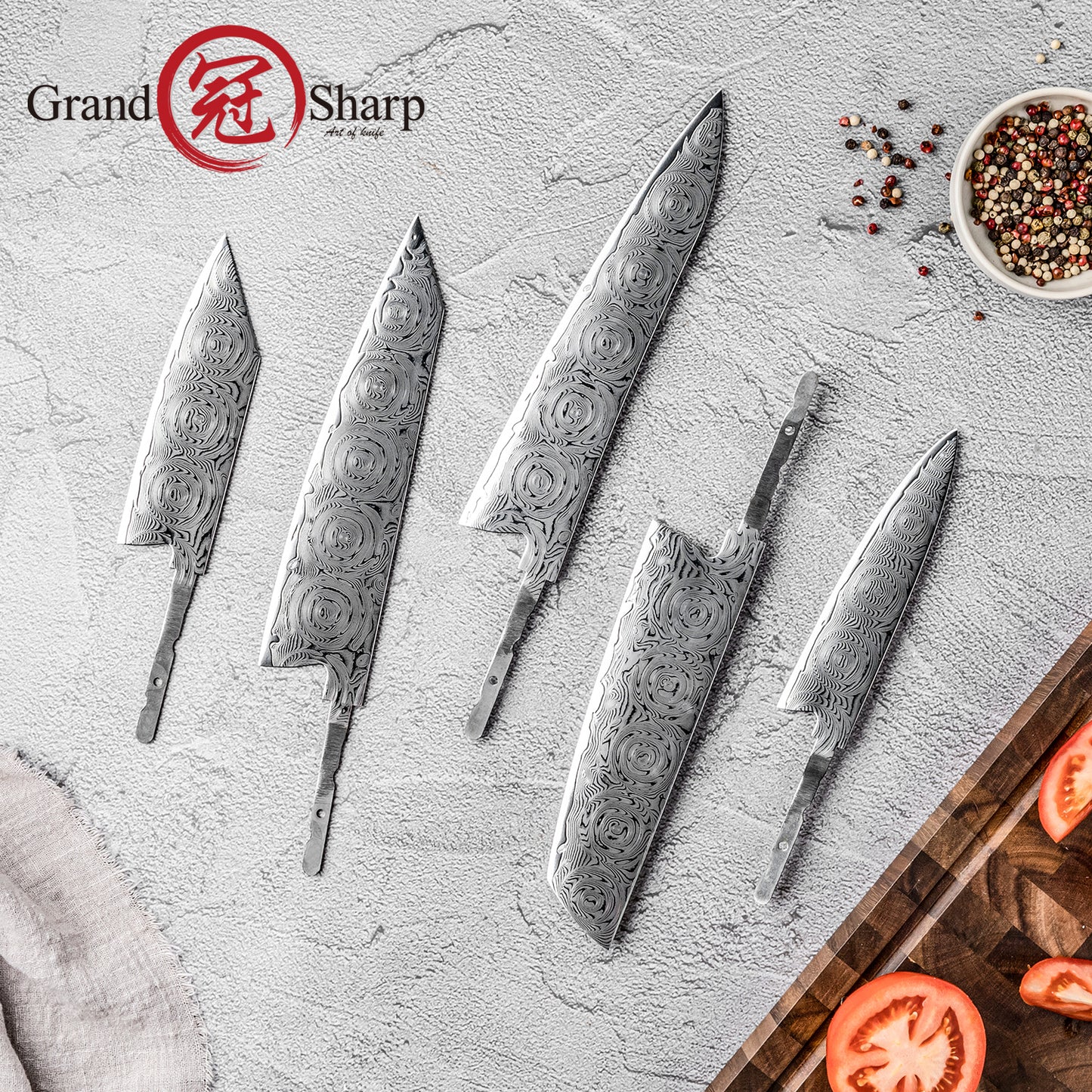 Grandsharp 67 Layers Damascus Steel DIY Hidden Tang Blade with Rose Pattern