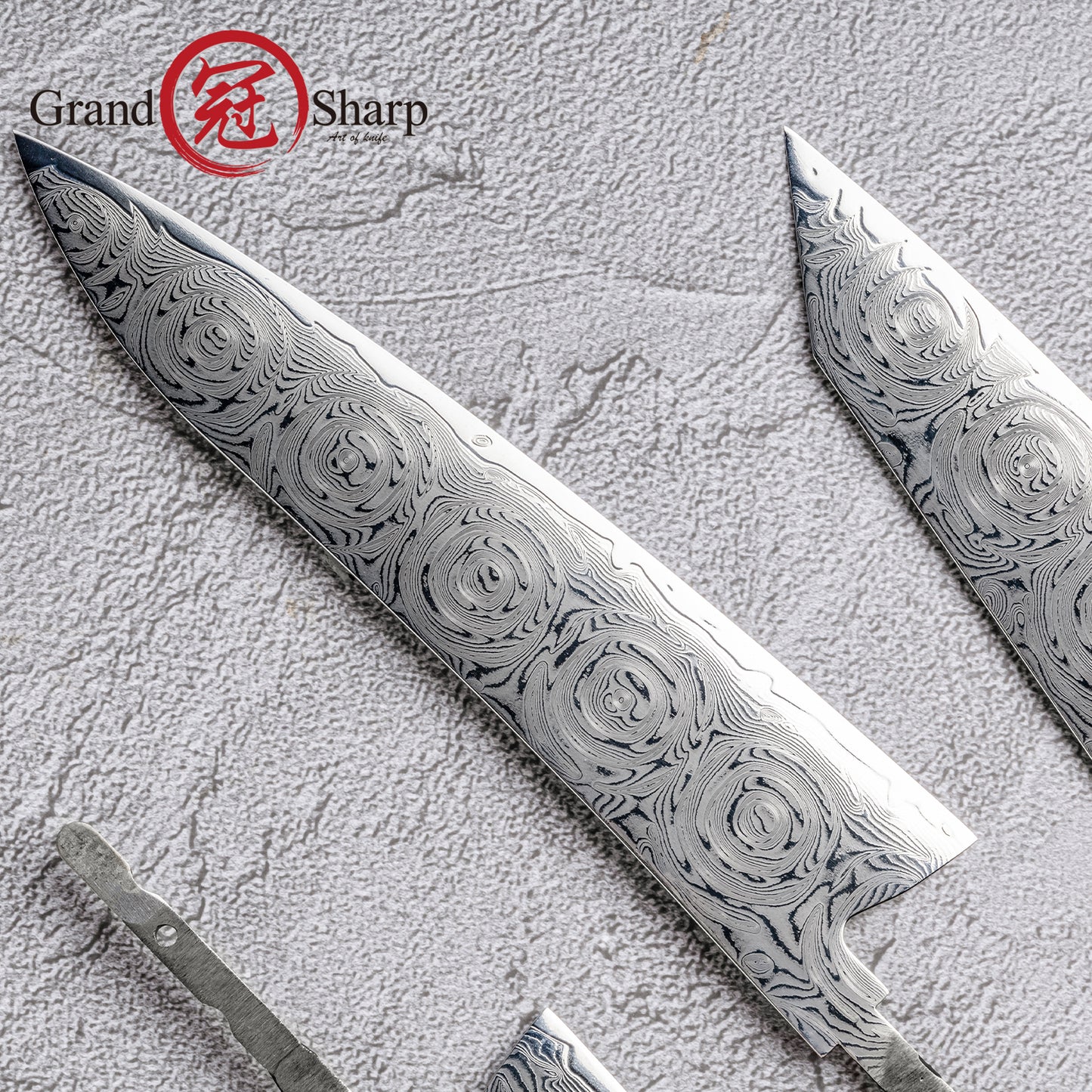 Grandsharp 67 Layers Damascus Steel DIY Hidden Tang Blade with Rose Pattern