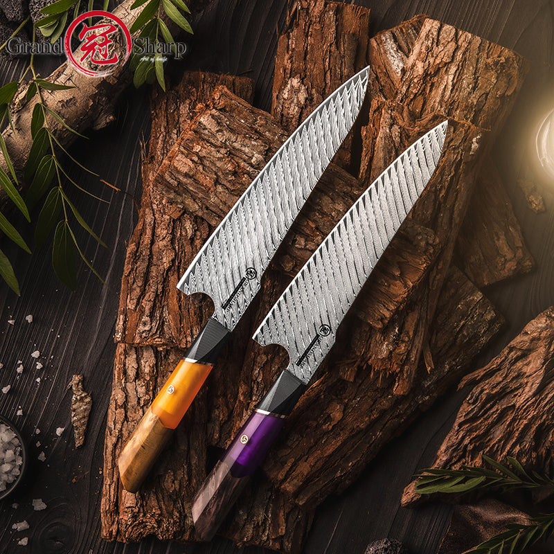 Grandsharp Purple Orange Handle Damascus Chef Knife