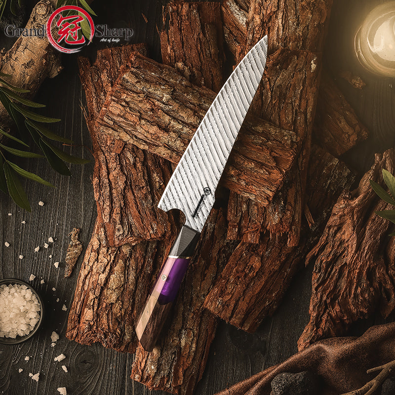 Grandsharp Purple Orange Handle Damascus Chef Knife
