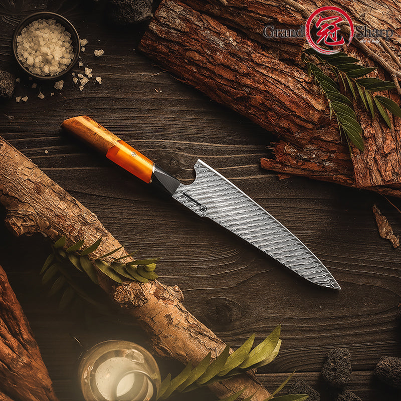 Grandsharp Purple Orange Handle Damascus Chef Knife