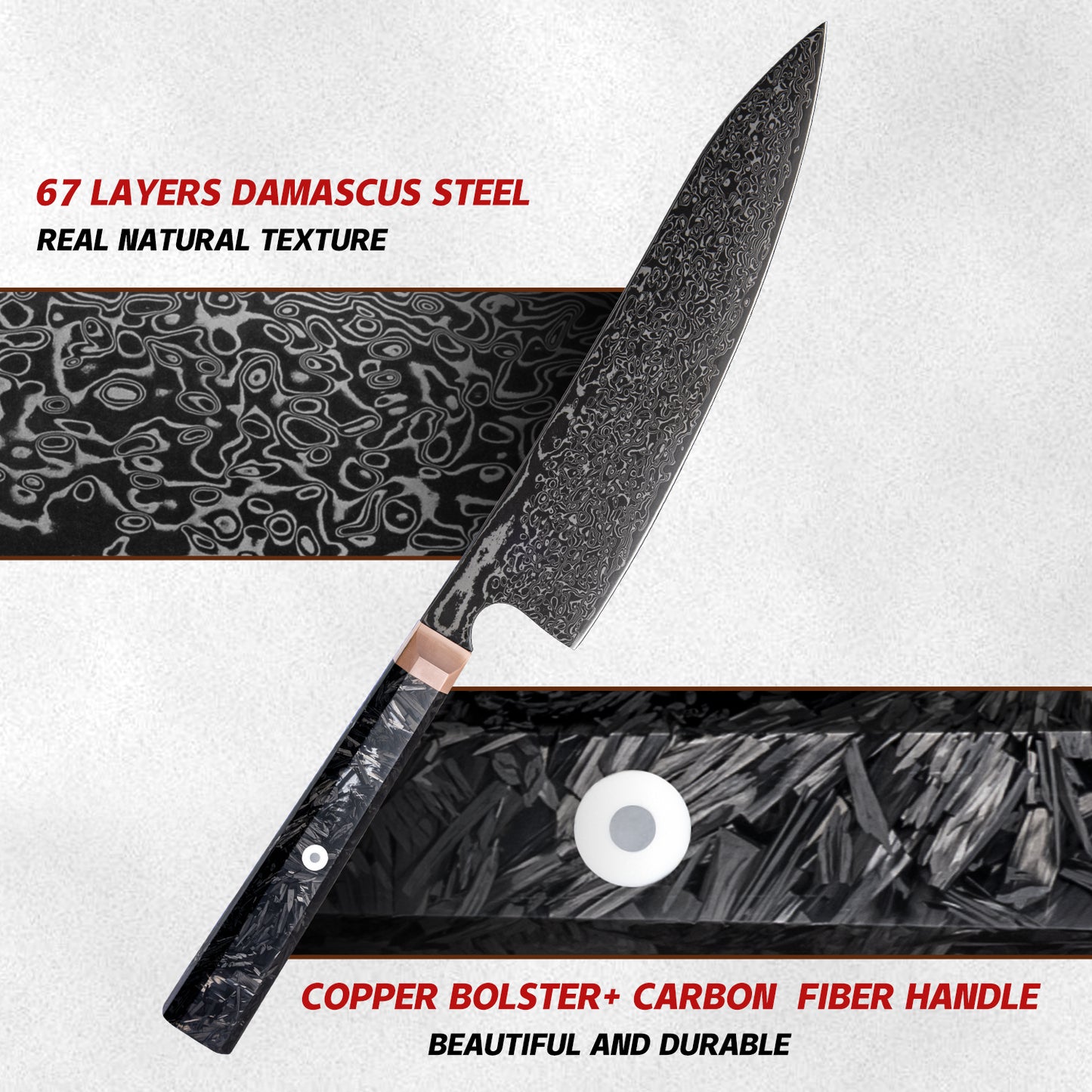 Grandsharp Kitchen Black Chef Knife Set Japanese 67 Layers Damascus Steel Kiritsuke Nakiri Bunka Knives Sets Carbon Fiber Handle