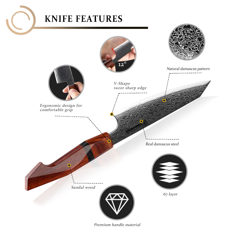 Grandsharp 67 Layers 10Cr15MoV Damascus Steel Utility Knife Kitchen High Carbon Steel Paring Knife Sandal Wood Handle