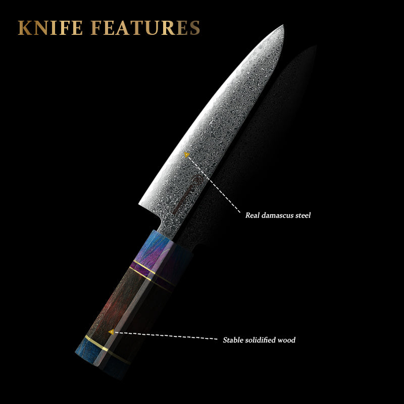 Grandsharp 10CR15MOV Damascus Steel Cleaver Meat Kiritsuke Nakiri Gyuto Chef Kitchen Knife Sets with Wood Handle