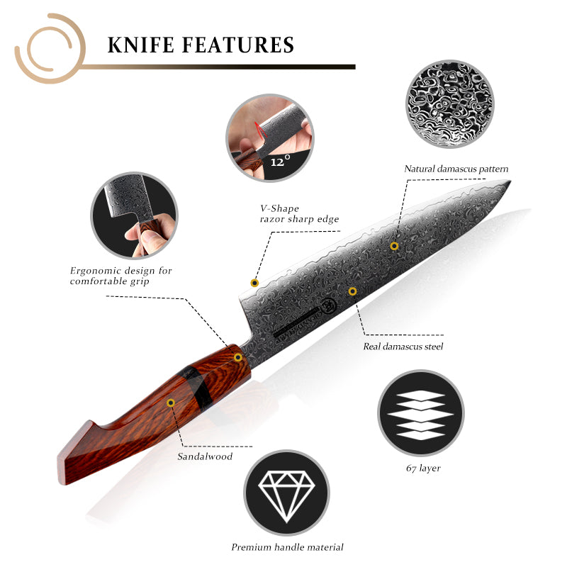 Grandsharp Knives Sets Japanese Knife 67 Layers 10Cr15MoV Damascus High Carbon Steel Chef Knives Set with Sandal Wood Handle