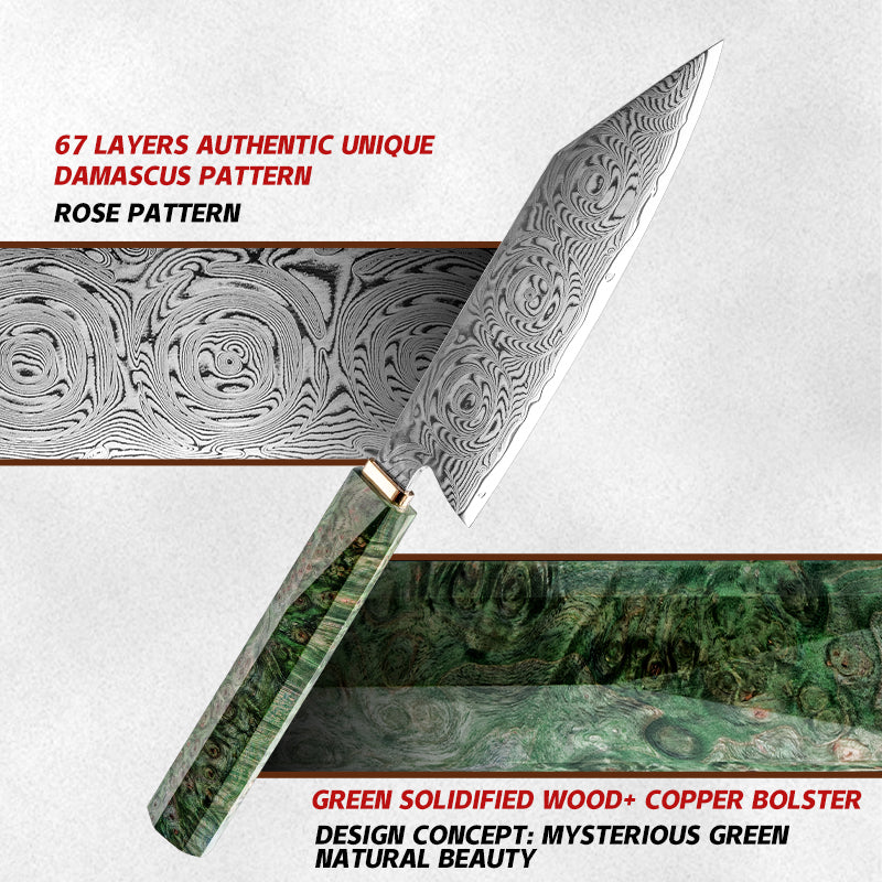 Grandsharp 5.5'' Damascus Kiritsuke Bunka Knife with Solidified Wood & Copper Bolster Handle
