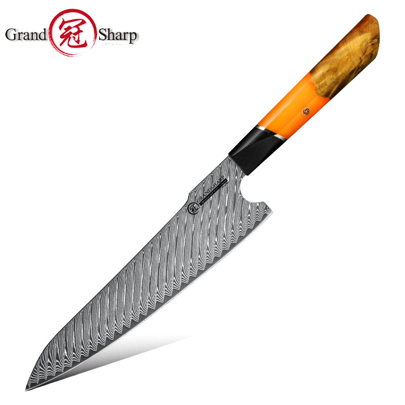 Grandsharp Purple Orange Handle Damascus Chef Knife