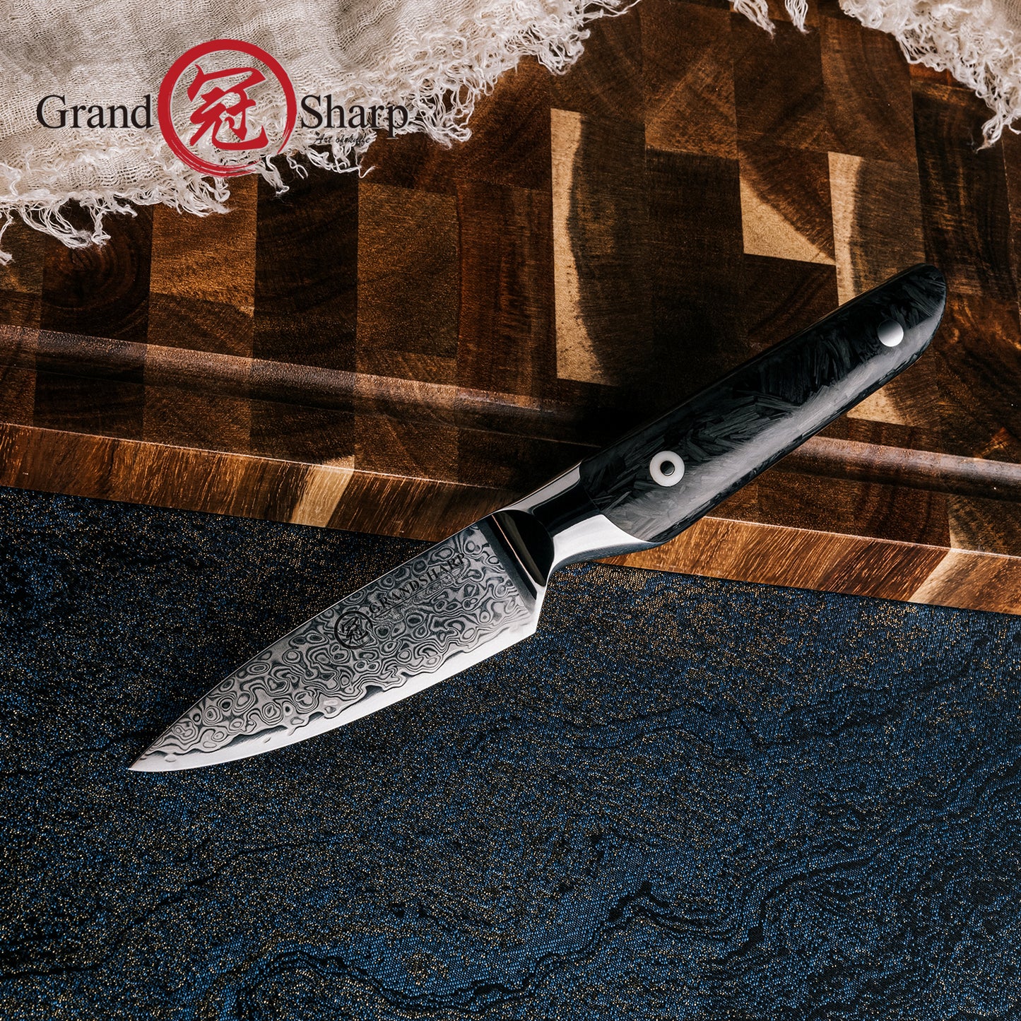 Grandsharp Paring Fruit Kitchen Knife 67 Layers 4 Inch AUS10 Damascus Steel Kitchen Paring Knives with Black Carbon Fiber Handle