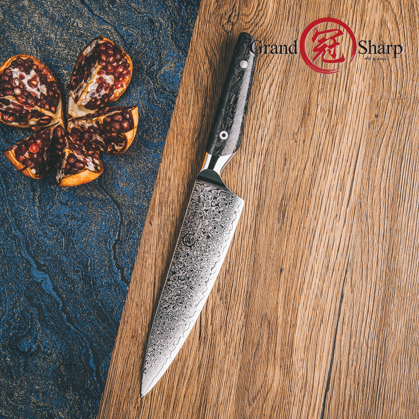 Grandsharp Kitchen 8 Inch Chef Knife Damascus AUS10 67 Layers Steel Chef Kitchen Knives Cutting with Black Carbon Fiber Handle