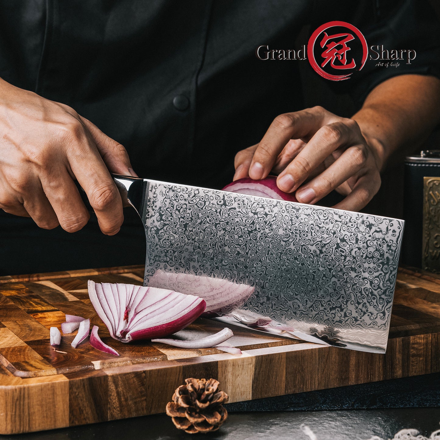Grandsharp Premium Cleaver Cutting Knife Kitchen 67 Layers AUS10 Damascus Steel Cleaver Knives with Black Carbon Fiber Handle