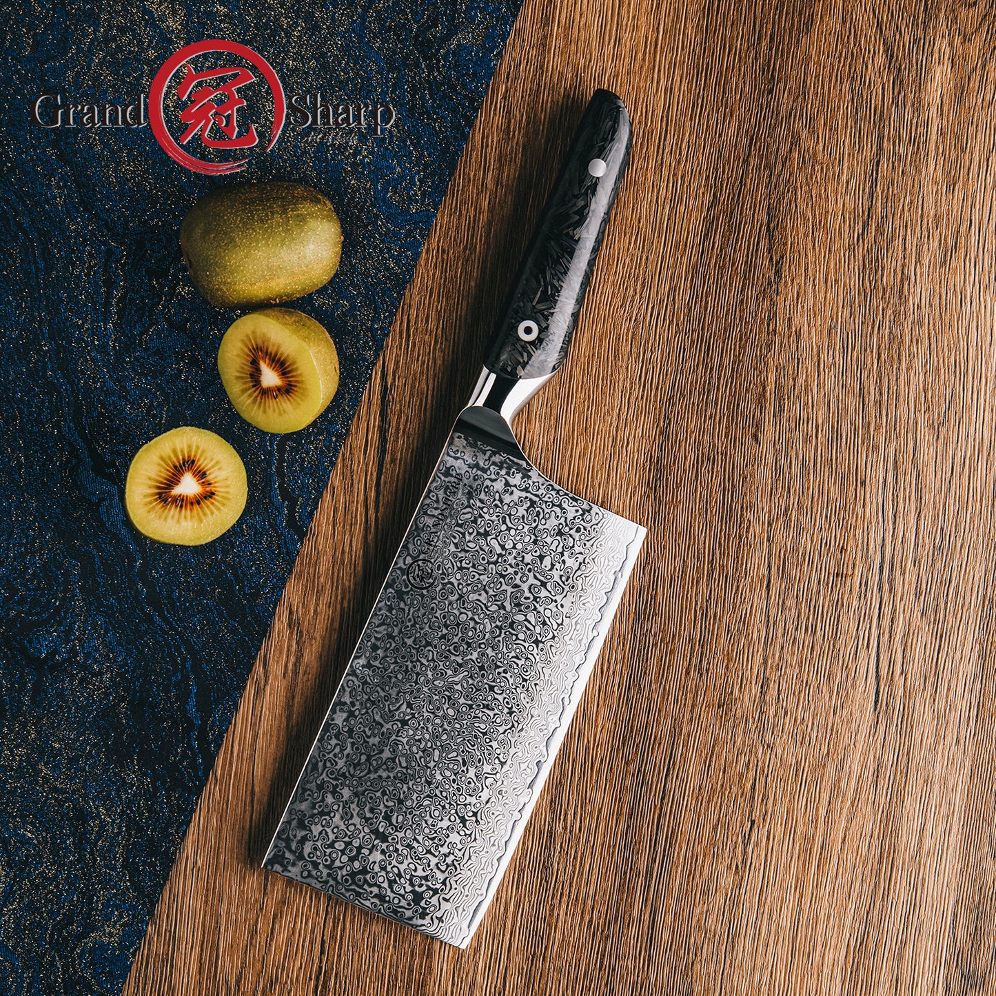 Grandsharp Premium Cleaver Cutting Knife Kitchen 67 Layers AUS10 Damascus Steel Cleaver Knives with Black Carbon Fiber Handle