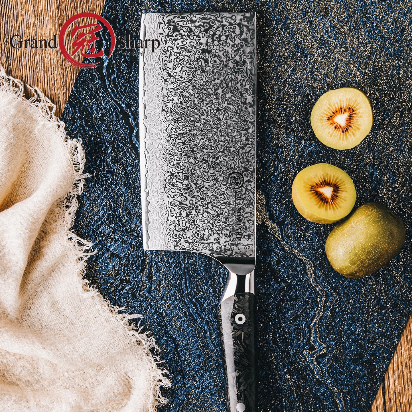 Grandsharp Premium Cleaver Cutting Knife Kitchen 67 Layers AUS10 Damascus Steel Cleaver Knives with Black Carbon Fiber Handle