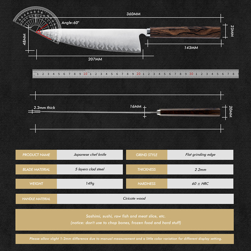 Grandsharp Handcraft 5 Layers Steel Gyuto Chef Knife