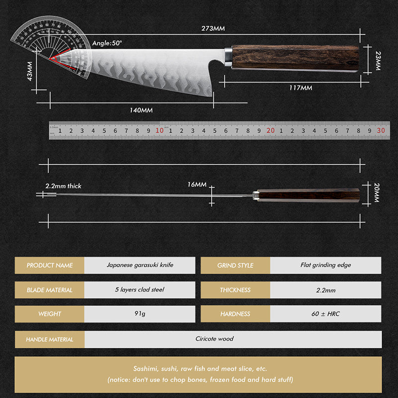 Grandsharp Handcraft 5 Layers Steel Garasuki Knife