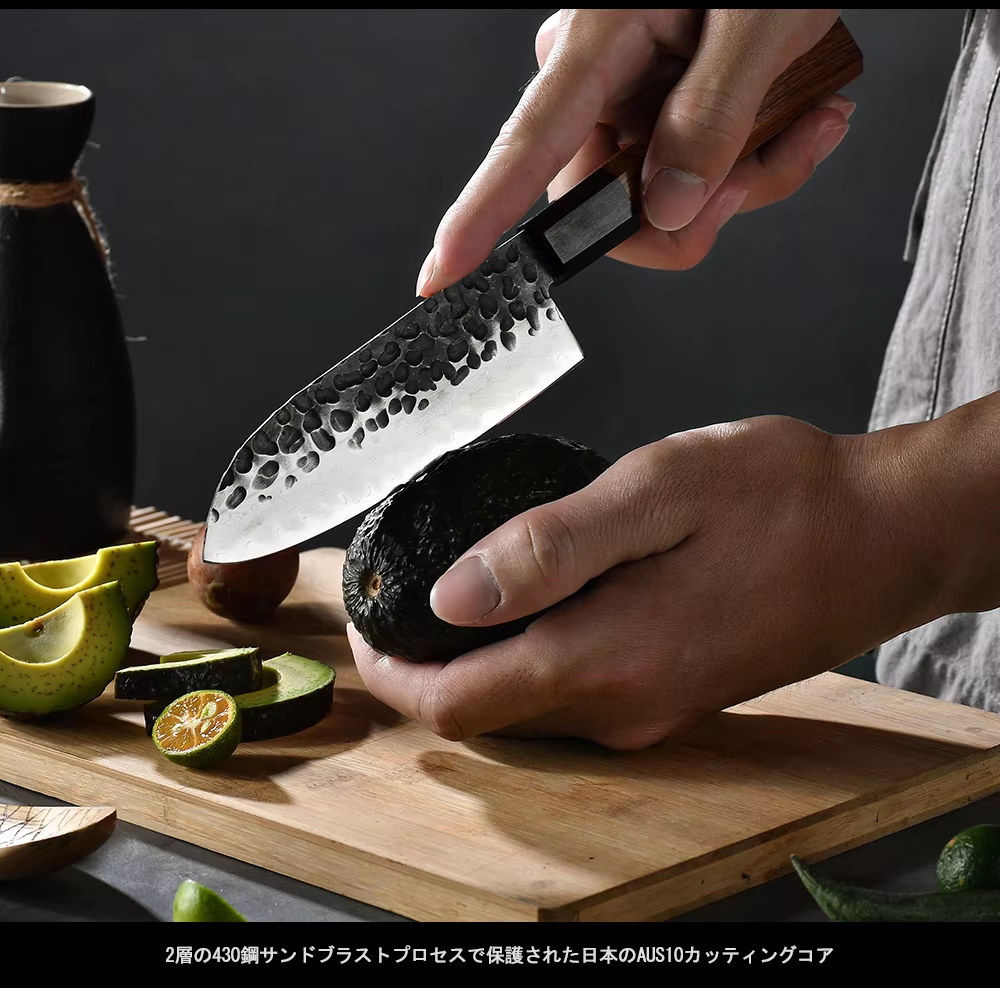 Hot Selling Natural African Mkuruti Wood Handle Forged AUS10 Stainless Steel Petty Santoku Knife
