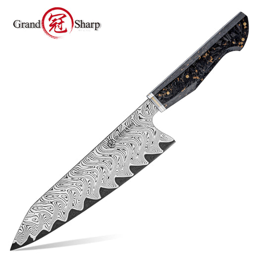 Grandsharp AUS-10 Damascus Kiritsuke Bunka Knife New Blade Technique