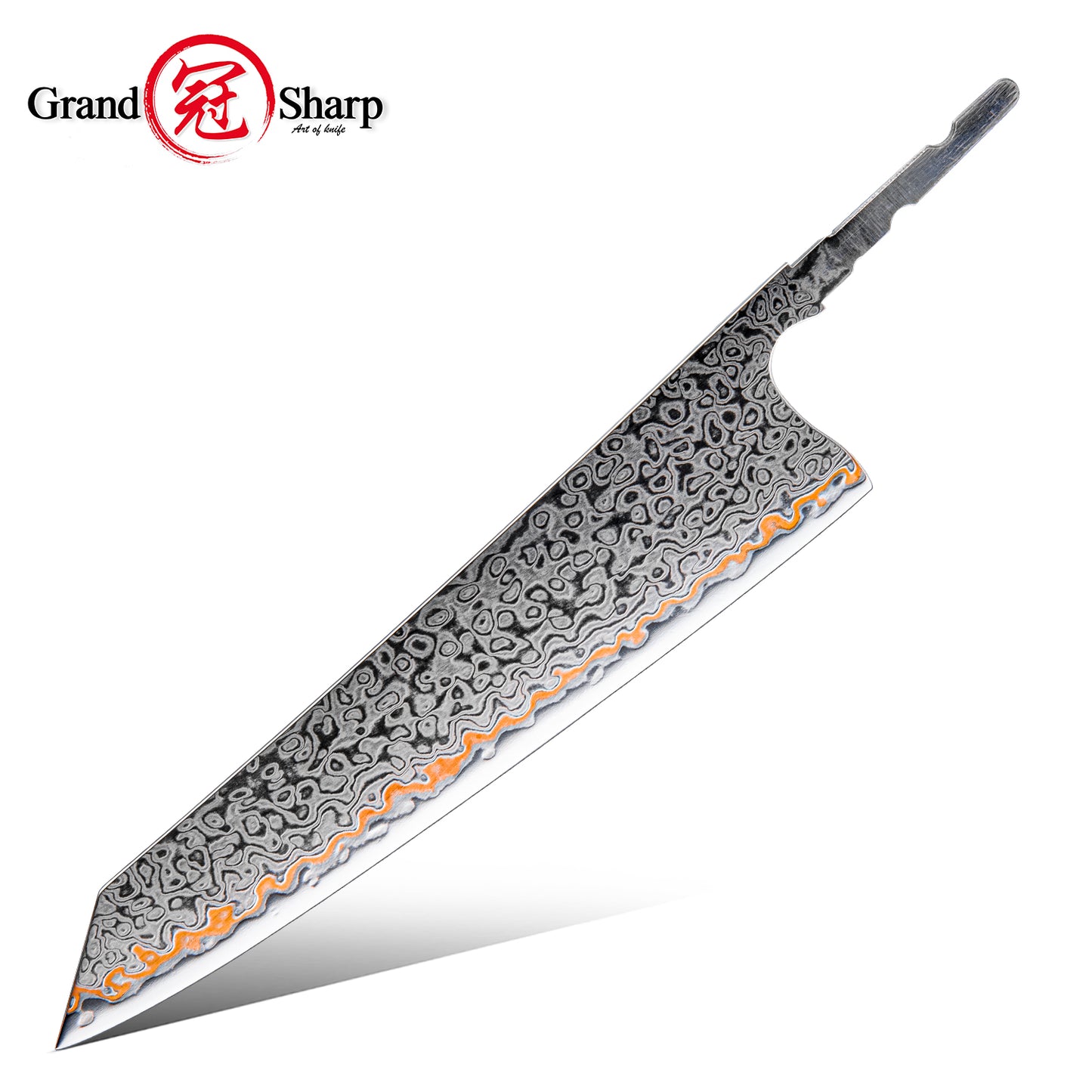 Grandsharp DIY Blank Knife Blade 55 Layers Copper Damascus Steel Kitchen Chef Knife Blade Set No Handle Knives Blank Blade