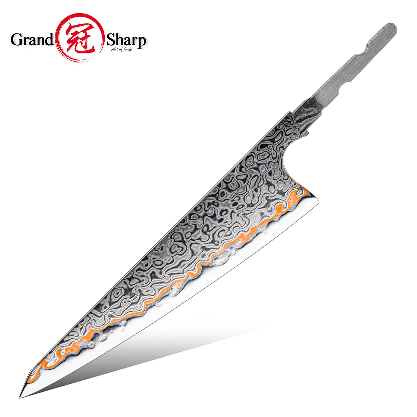 Grandsharp DIY Blank Knife Blade 55 Layers Copper Damascus Steel Kitchen Chef Knife Blade Set No Handle Knives Blank Blade