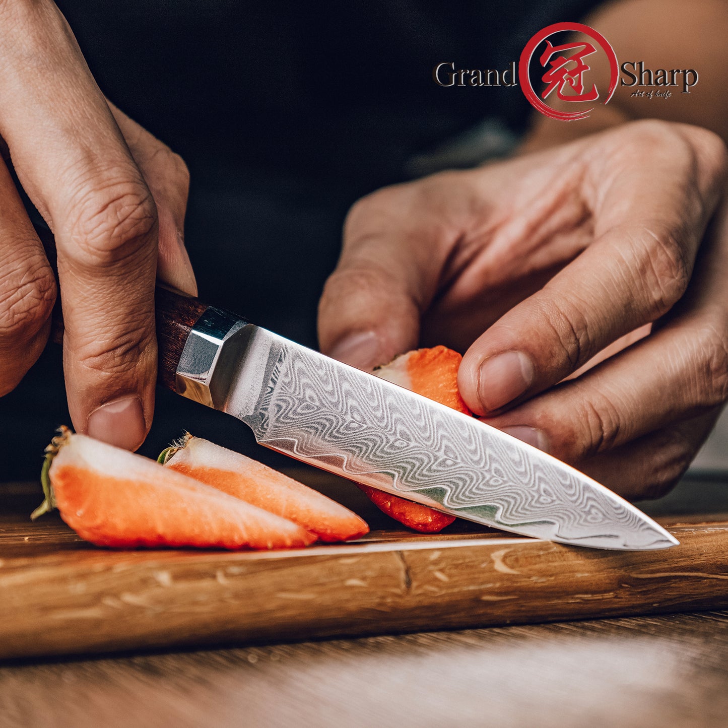 Grandsharp Rose Wood Handle Damascus Paring Knife