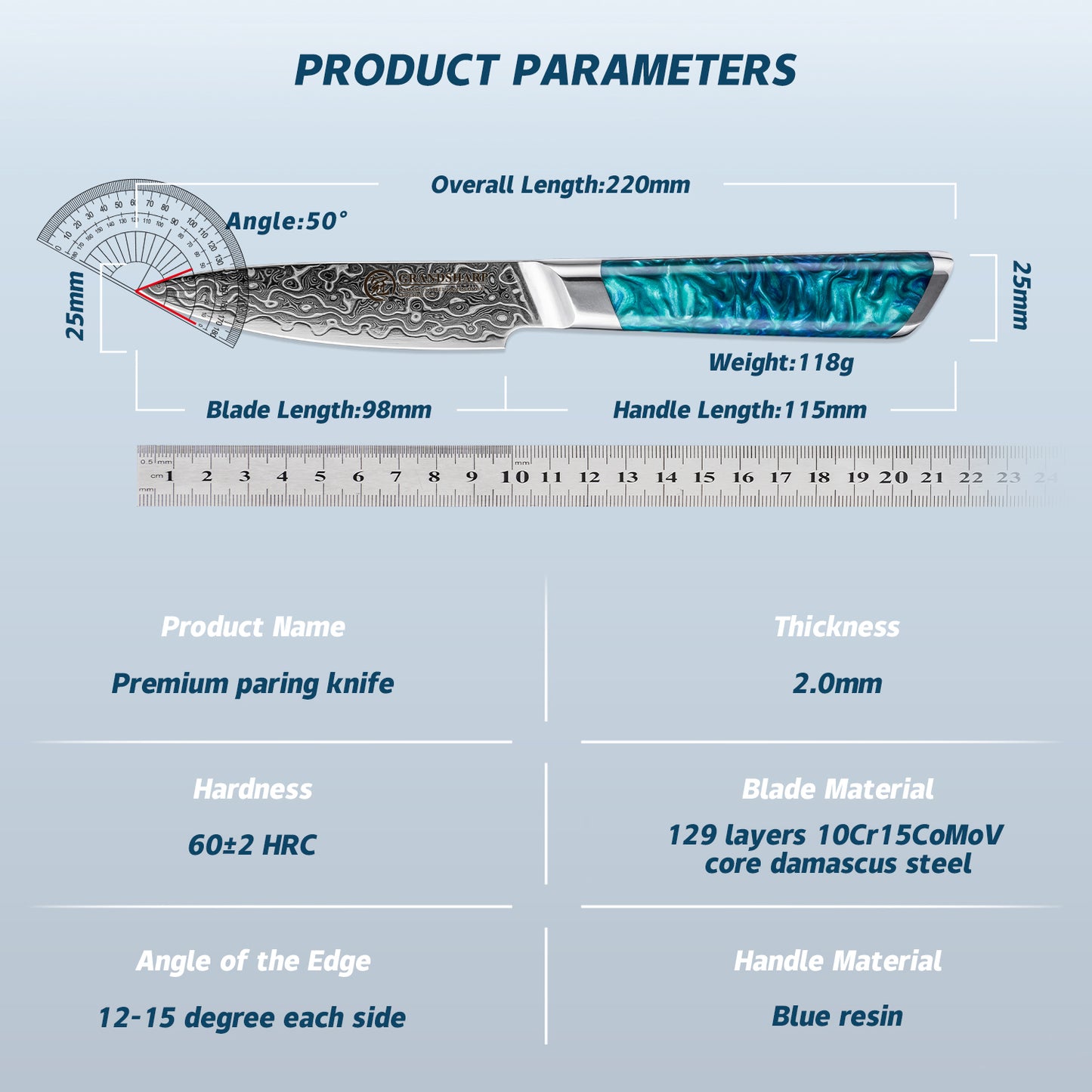 Grandsharp New 129 Layers 10Cr15CoMoV Damascus Paring Fruit Knife