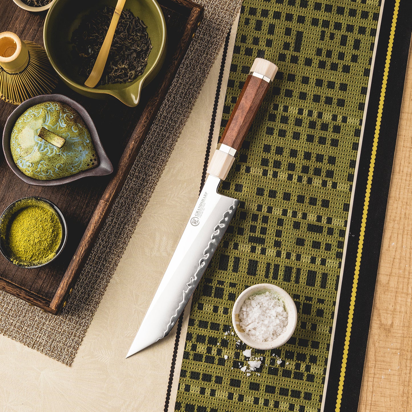 Grandsharp Kitchen Sakimaru 8 Inch Knife 3 Layers PM204/Chinese Version of M390 Steel Knives Mkuruti Wood&Imitation Ivory Handle