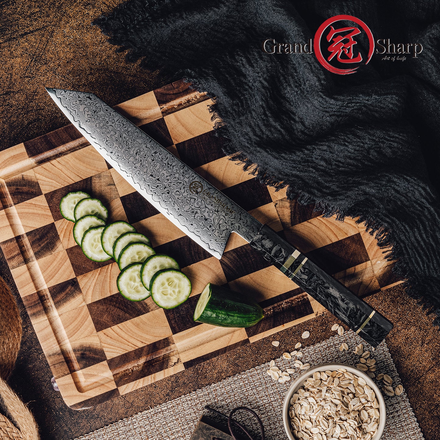 Grandsharp Metal Kiritsuke Knife Japanese 67 Layers Damascus Steel Kitchen Chef Kiritsuke Knives with Black Carbon Fiber Handle