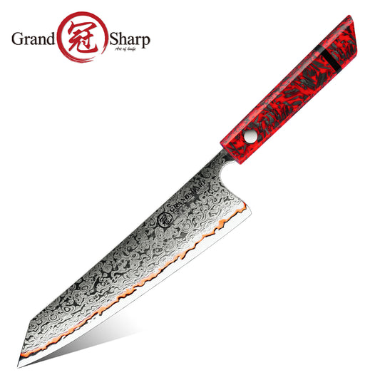 Grandsharp 55 Layers Copper Damascus Kiritsuke Chef Knife with Red Handle