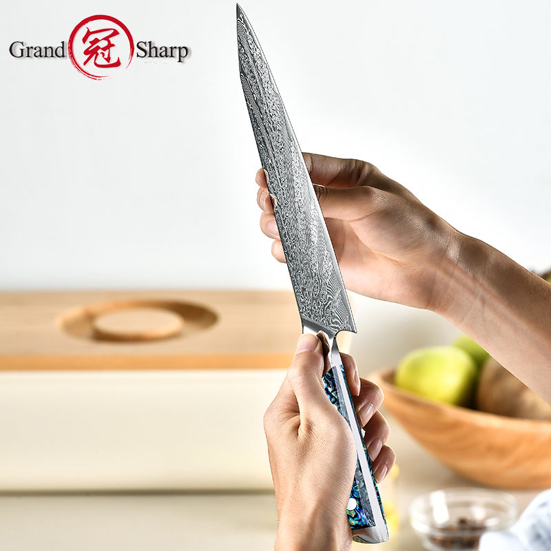 Grandsharp Abalone Shell Handle AUS10 Damascus Kitchen Knife Kiritsuke Chef Knife
