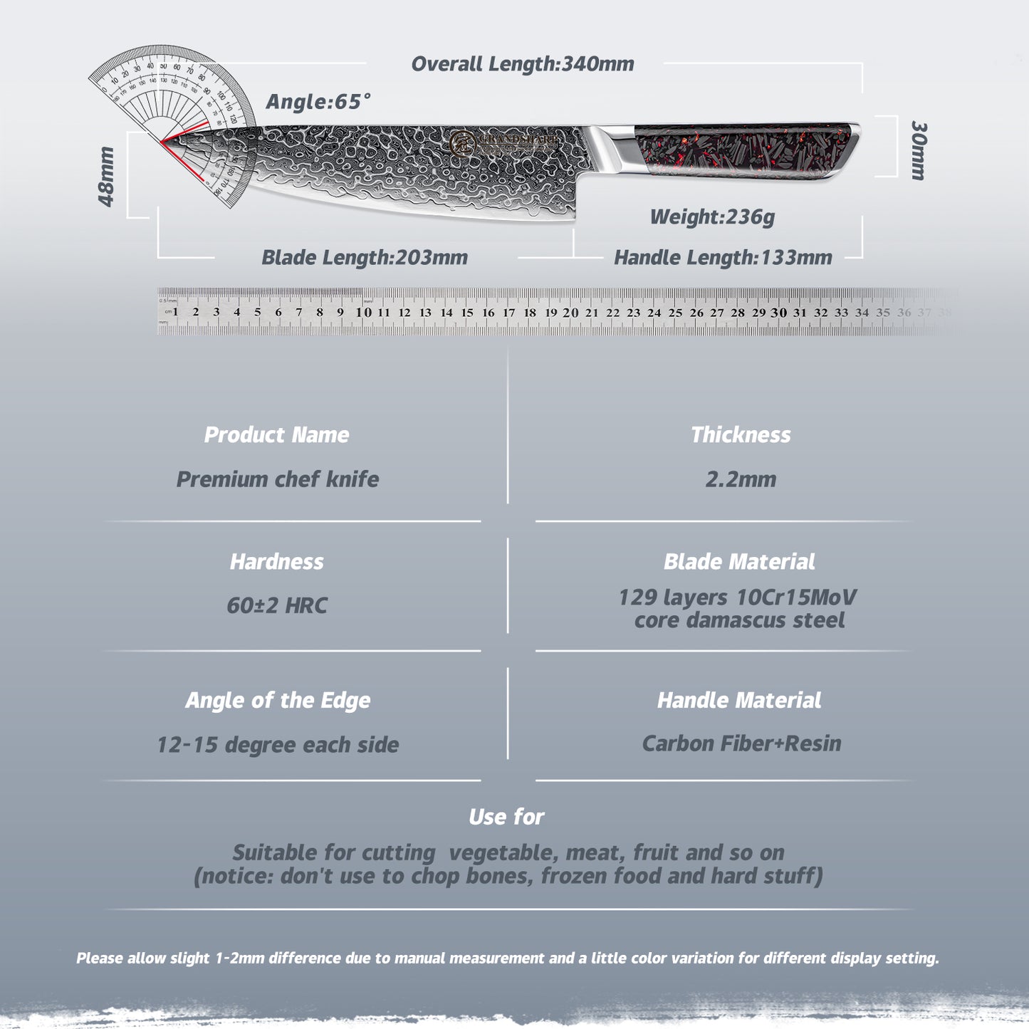 Grandsharp New 129 Layers Damascus Chef Knife