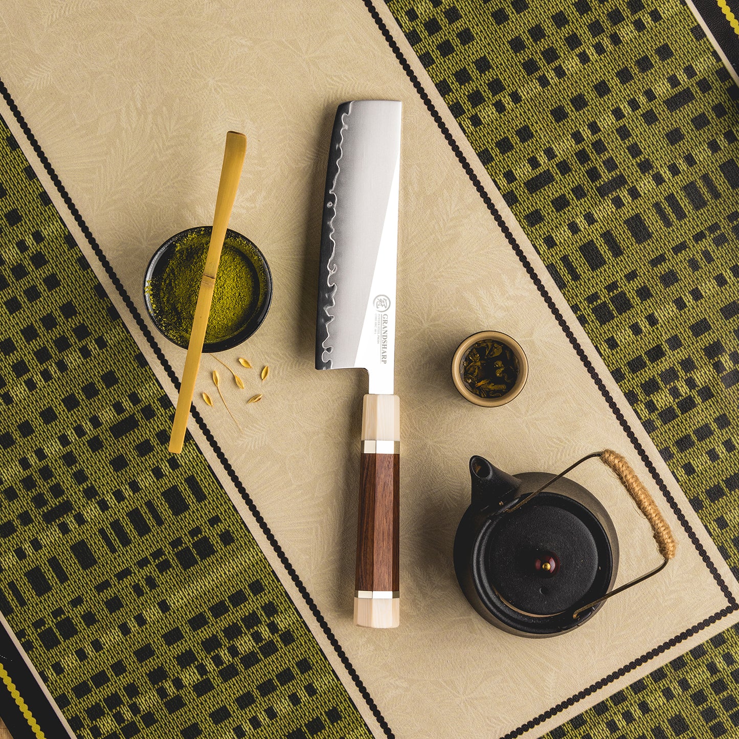 Grandsharp PM204 Powder Steel Core 6.5 Inch Kitchen Nakiri Knife Kitchen Chef Knives with Mkuruti Wood & Imitation Ivory Handle