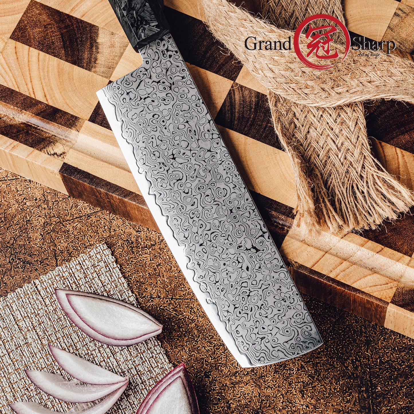 Grandsharp Nakiri Kitchen 7'' Knife Modern 67 Layers Damascus Steel Kitchen Chef Nakiri Knives with Black Carbon Fiber Handle