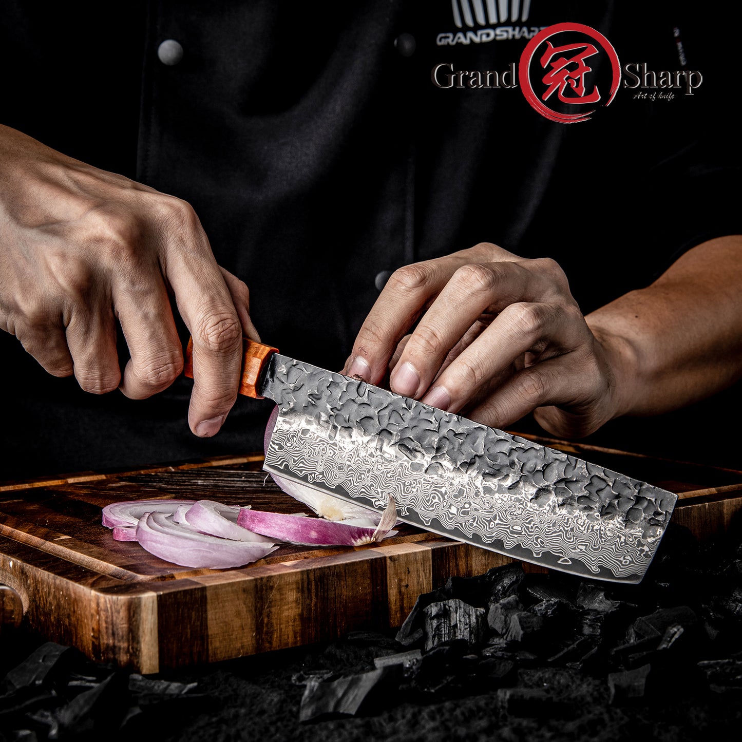 Grandsharp 6.5 Inch Japanese Nakiri Knife Damascus 67 Layers Steel Kitchen 10Cr15Mo Nakiri Knives Ebony & Solidified Wood Handle
