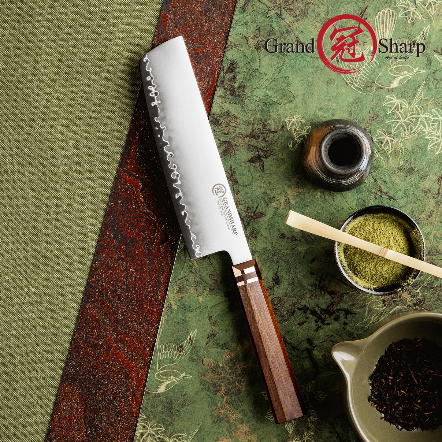 Grandsharp Japanese Hitachi 7.5 Inch ZDP189 Powder Steel Kitchen Nakiri Knife Cutting Cooking Natural Africa Mkuruti Wood Handle