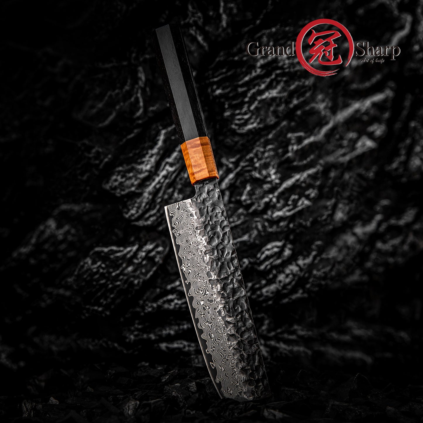 Grandsharp 6.5 Inch Japanese Nakiri Knife Damascus 67 Layers Steel Kitchen 10Cr15Mo Nakiri Knives Ebony & Solidified Wood Handle
