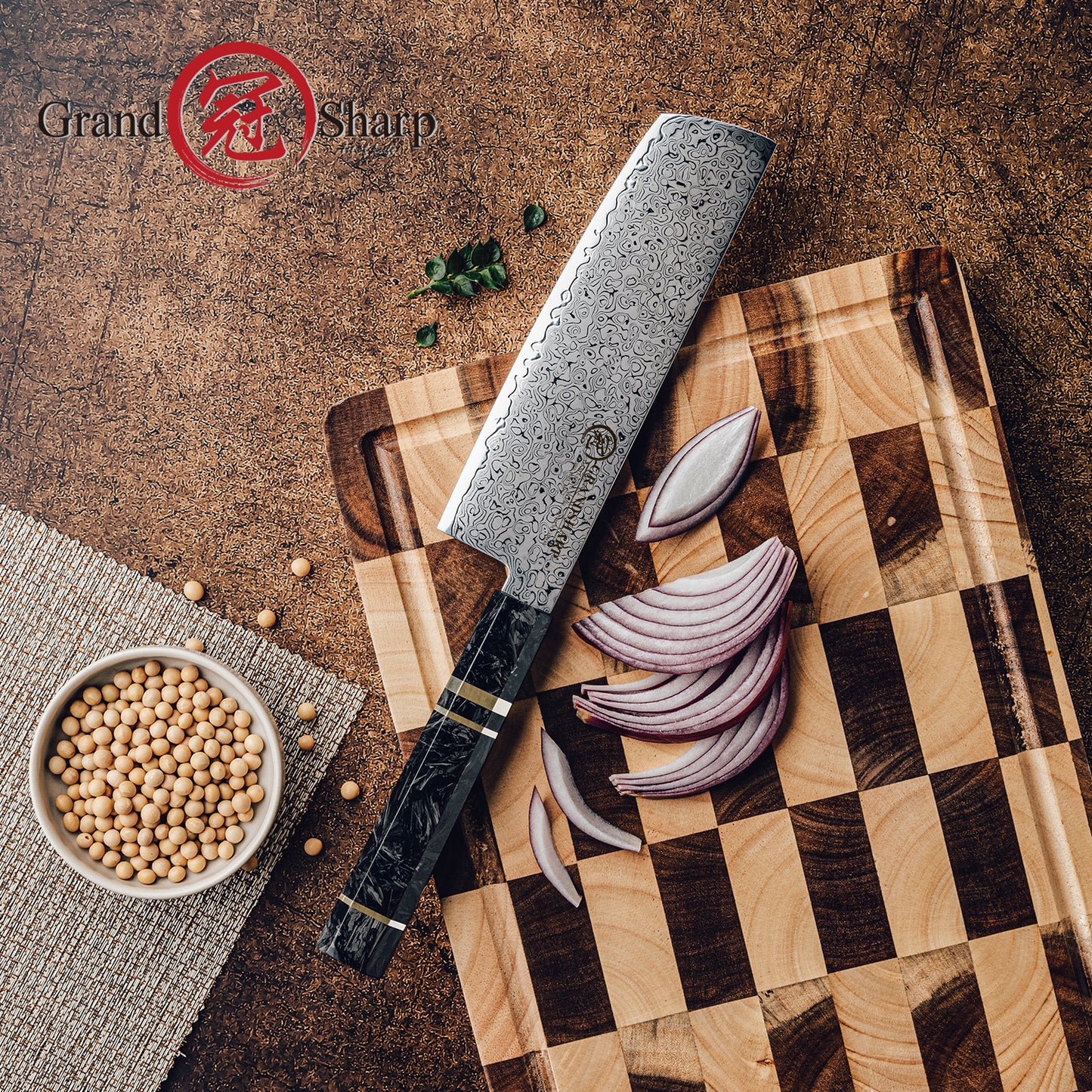 Grandsharp Nakiri Kitchen 7'' Knife Modern 67 Layers Damascus Steel Kitchen Chef Nakiri Knives with Black Carbon Fiber Handle