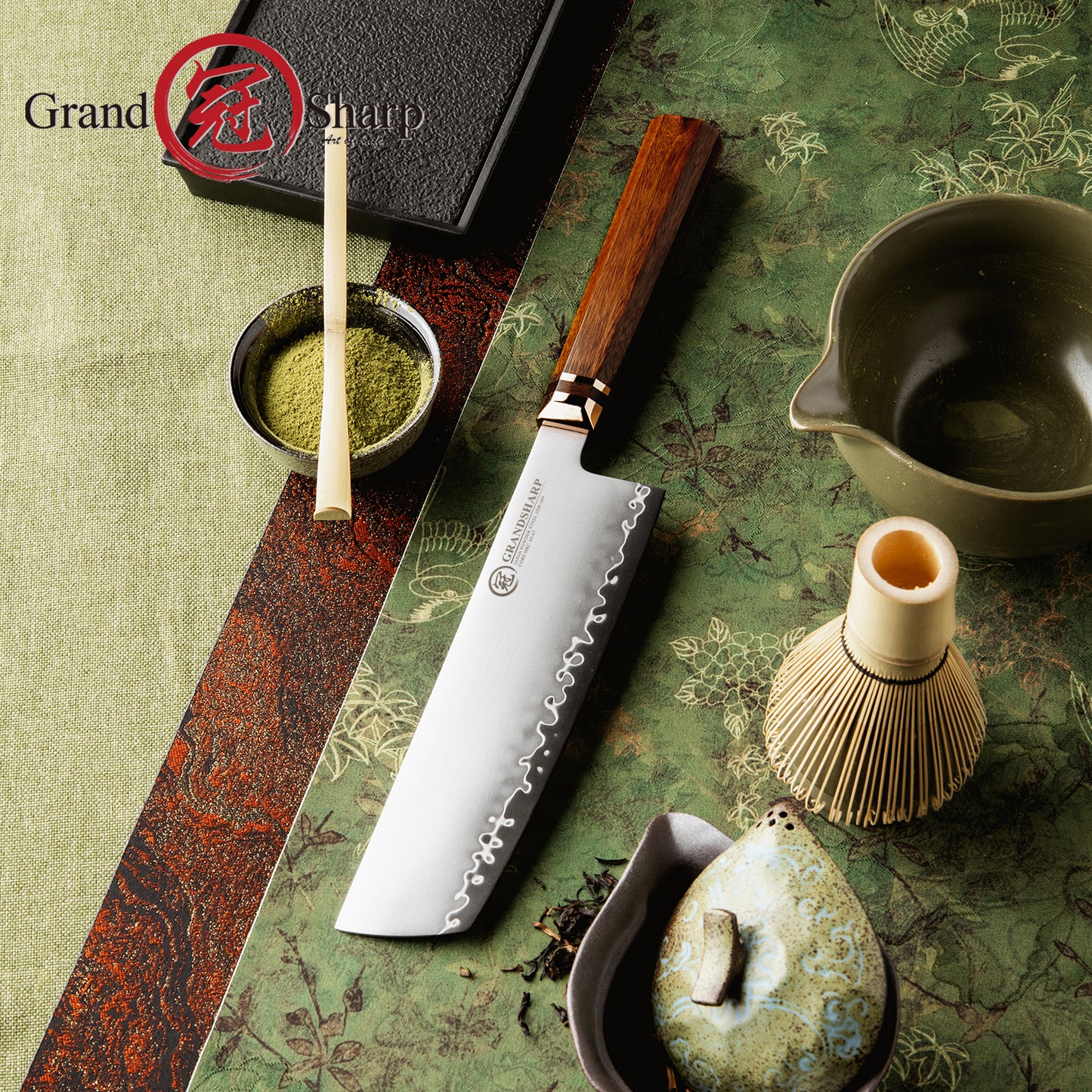Grandsharp Japanese Hitachi 7.5 Inch ZDP189 Powder Steel Kitchen Nakiri Knife Cutting Cooking Natural Africa Mkuruti Wood Handle