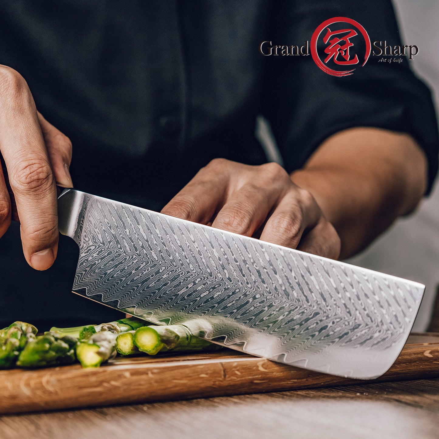 Grandsharp Rose Wood Handle Damascus Nakiri Knife