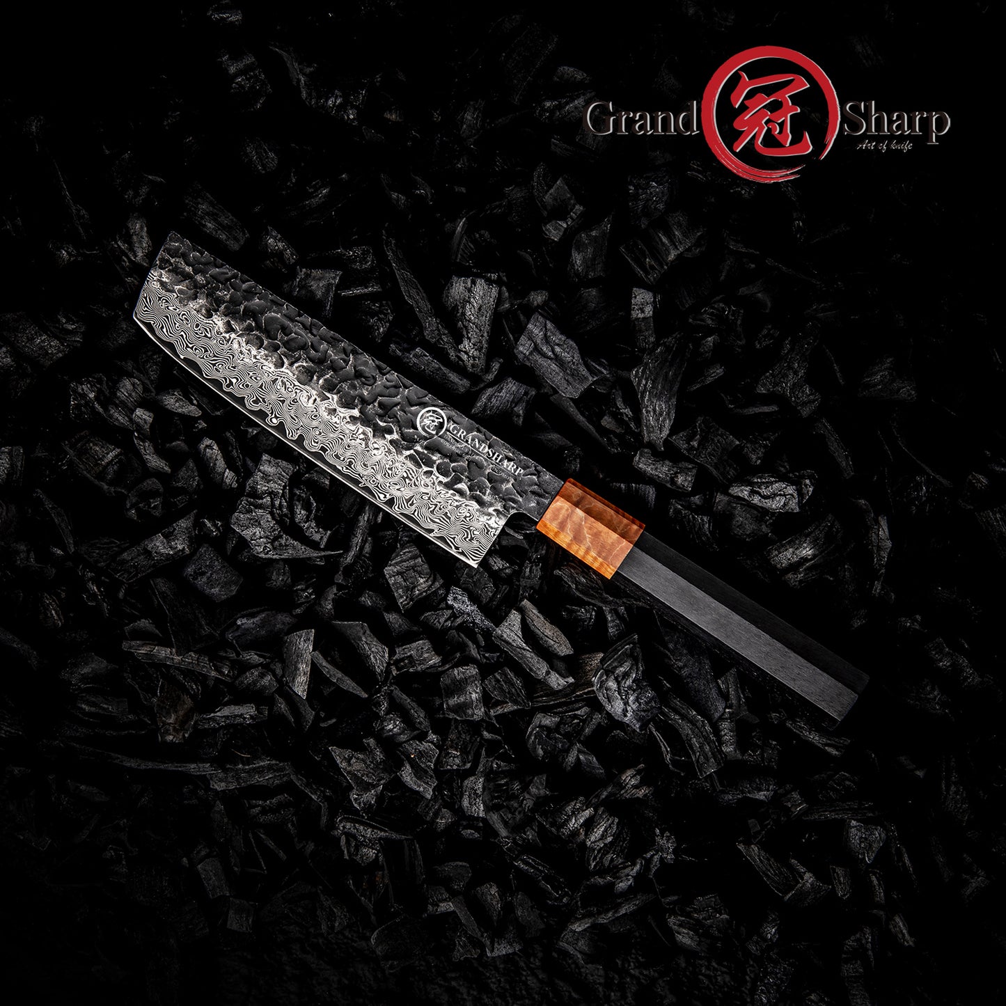 Grandsharp 6.5 Inch Japanese Nakiri Knife Damascus 67 Layers Steel Kitchen 10Cr15Mo Nakiri Knives Ebony & Solidified Wood Handle