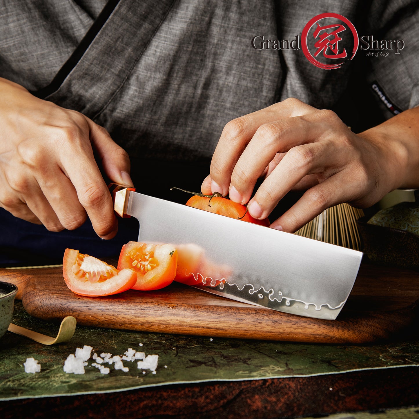 Grandsharp Japanese Hitachi 7.5 Inch ZDP189 Powder Steel Kitchen Nakiri Knife Cutting Cooking Natural Africa Mkuruti Wood Handle